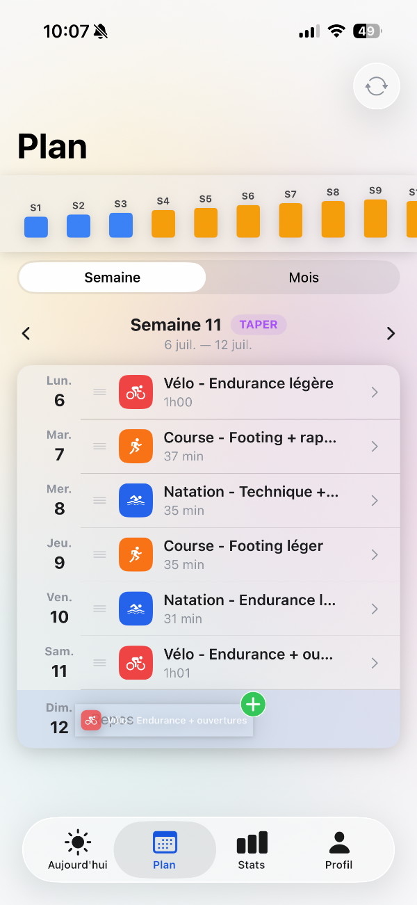 Plan — Semaine taper