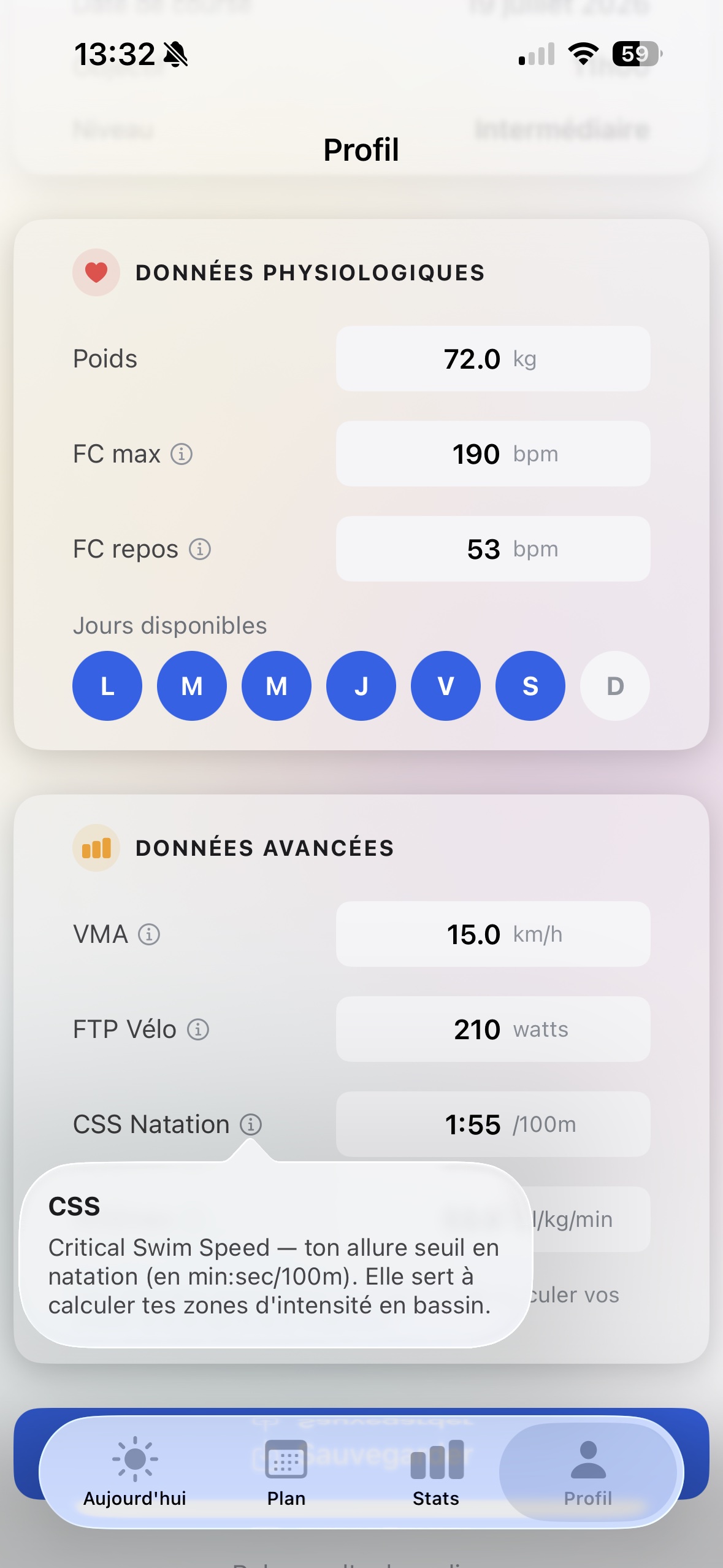 Profil — Données avancées