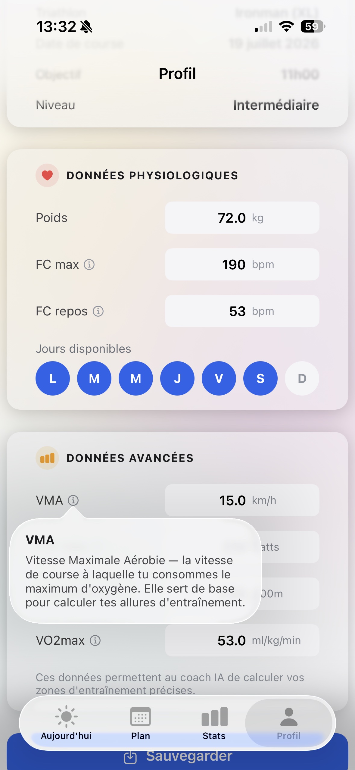 Profil — Données physiologiques